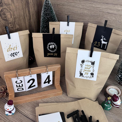Adventskalender Kraftpapiertüten mit Weihnachtskarten - DIY Bastelset