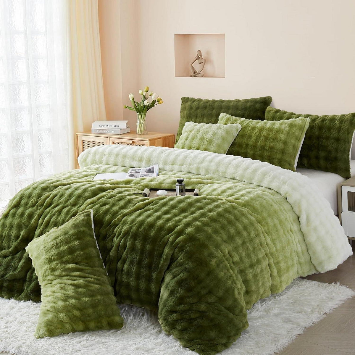 Plüsch Bettwäsche Set Grün 155x220 cm + 2x 80x80 cm