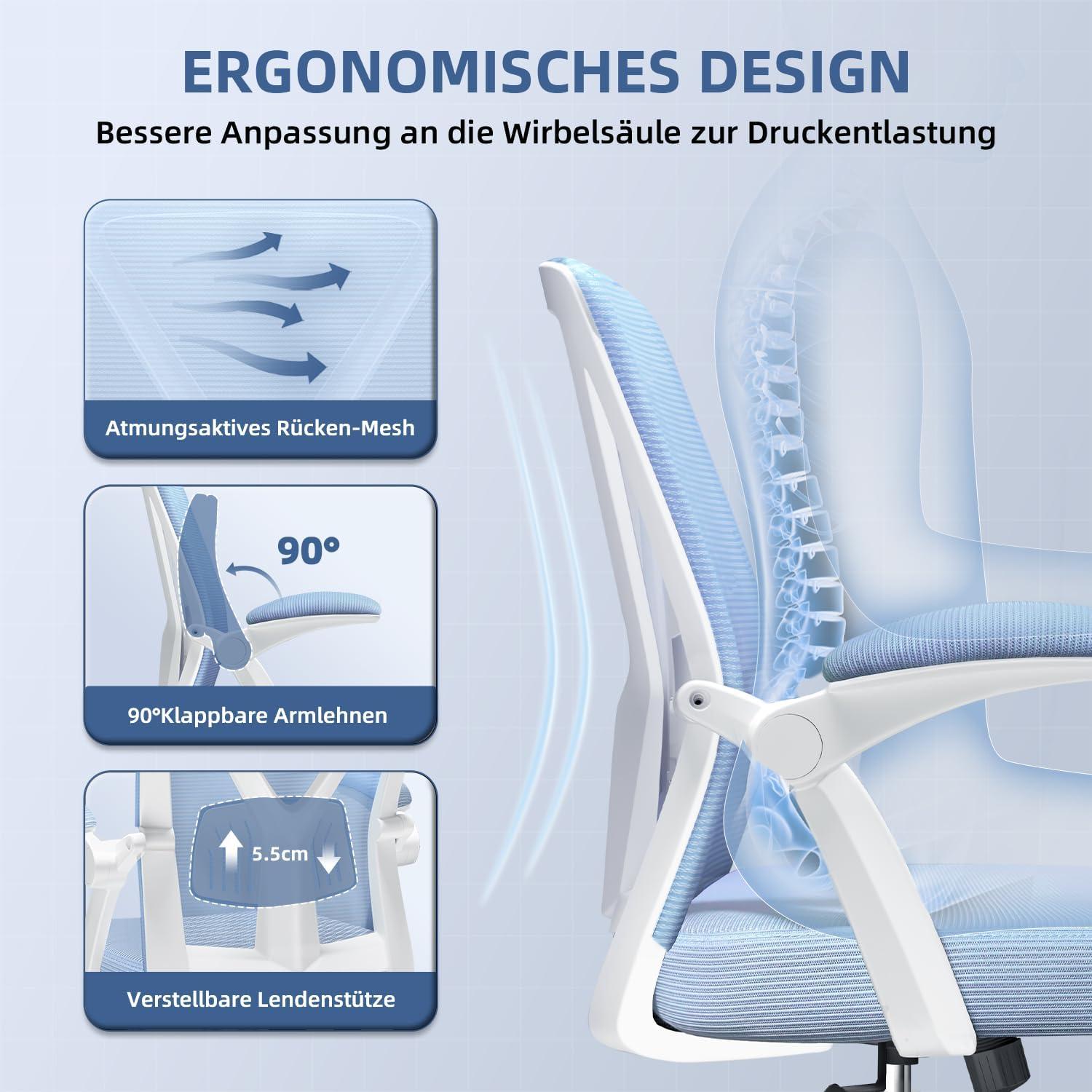 Ergonomischer Bürostuhl mit Lendenstütze, Armlehnen, Höhenverstellung