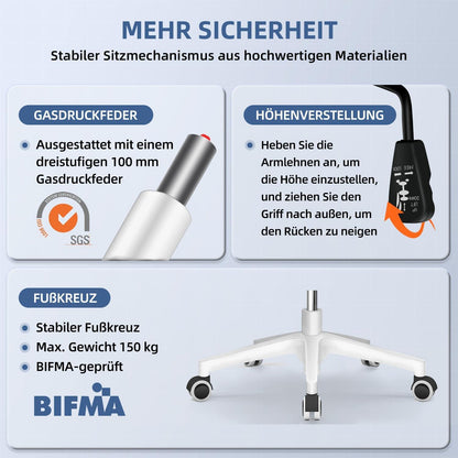 Ergonomischer Bürostuhl Lendenstütze Armlehnen Blau Wippfunktion
