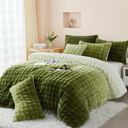 Plüsch Bettwäsche Set 220x240 Grün - Winterwarm & Kuschelig