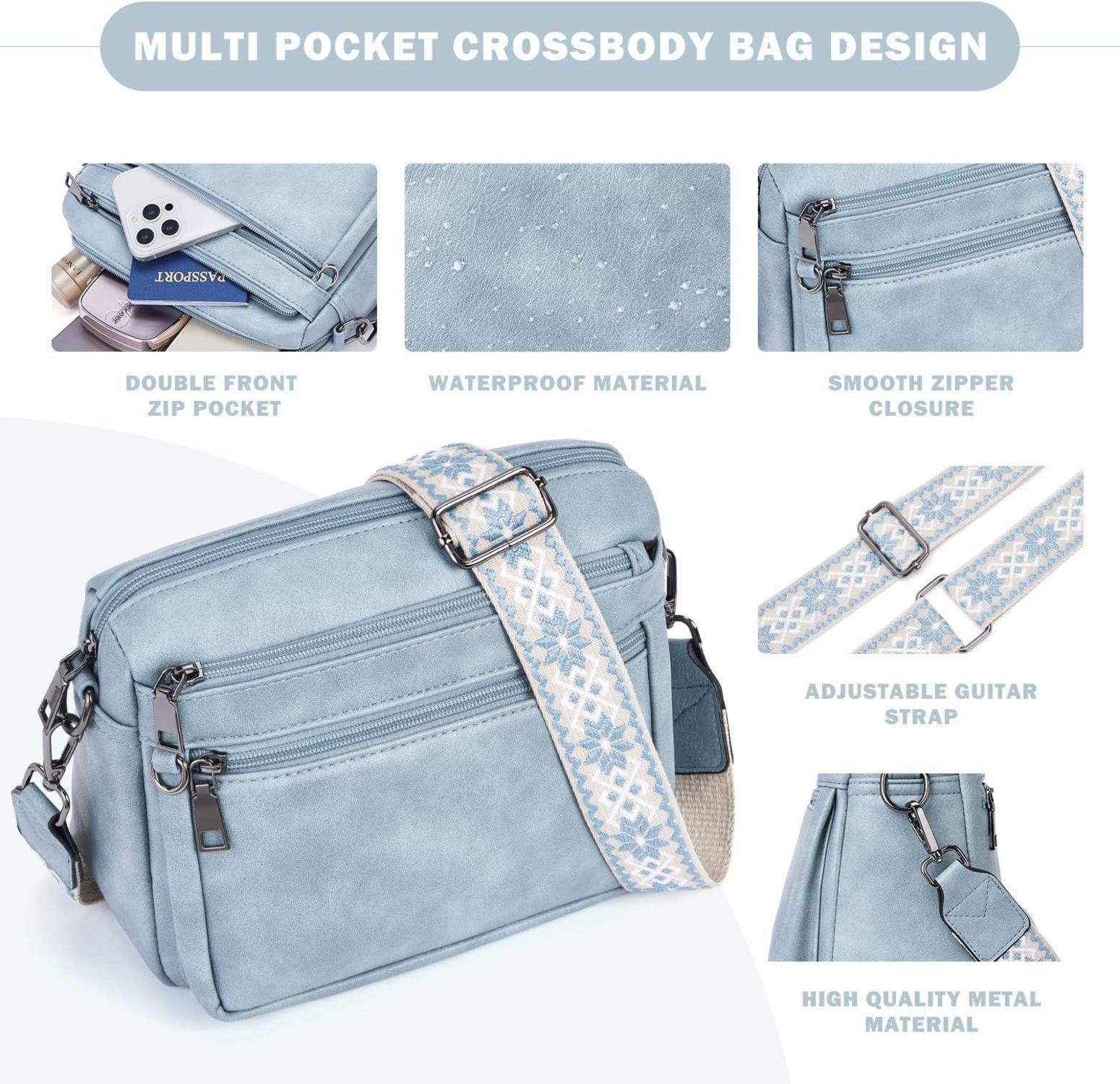 Umhängetasche Damen Mittelgroß Leder Schultertasche Breiter Gurt