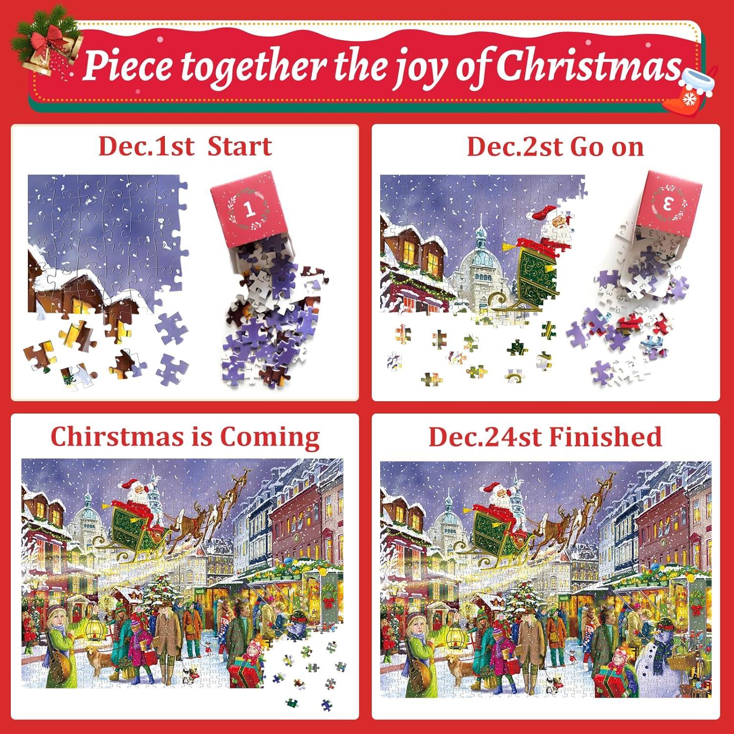 Weihnachts-Adventskalender-Puzzle 2024: 1008 Teile Familienurlaub FUNNYB&G
