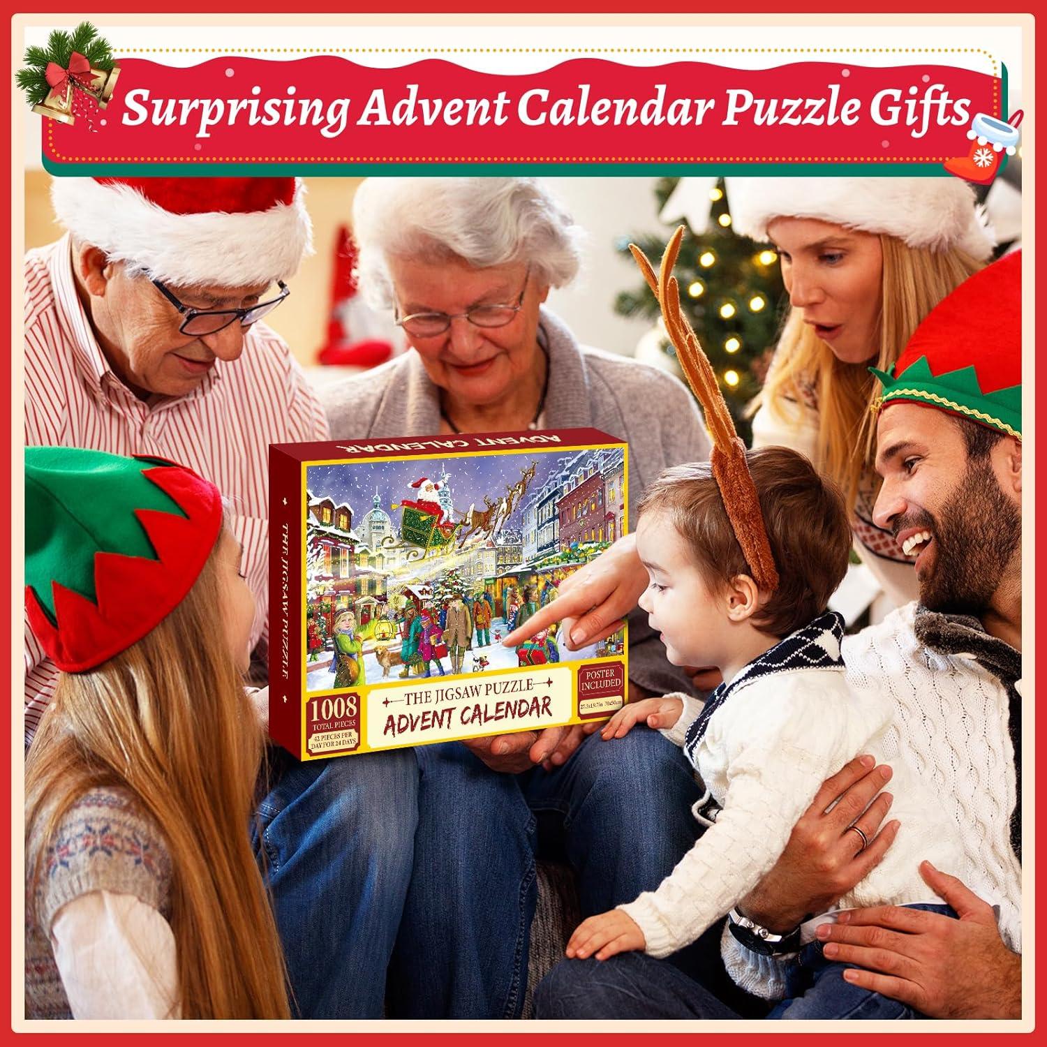Weihnachts-Adventskalender-Puzzle 2024: 1008 Teile Familienurlaub FUNNYB&G