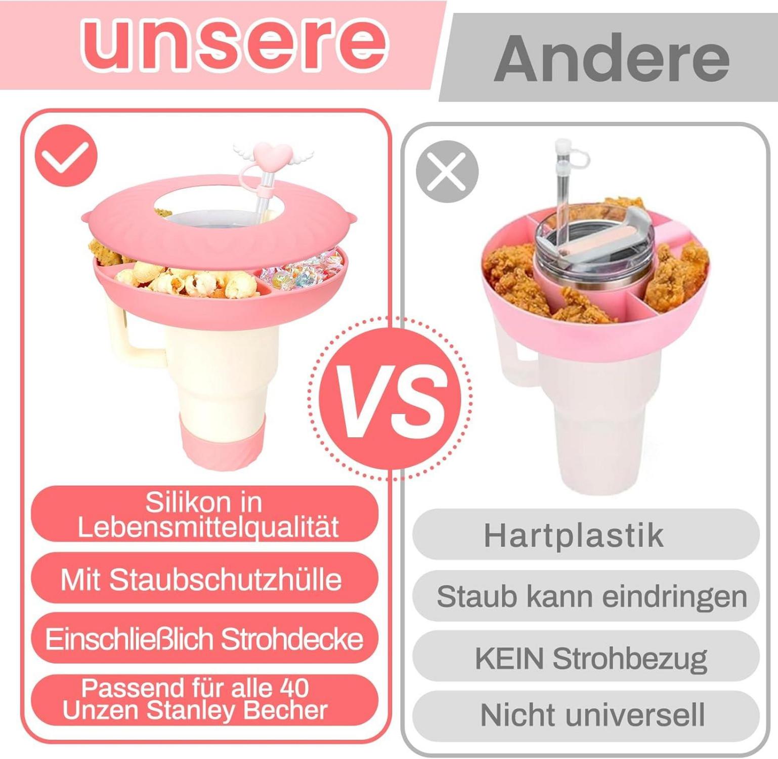 Silikon Snackschale mit 5 Stück Zubehör für Stanley Cup 40oz Tumbler