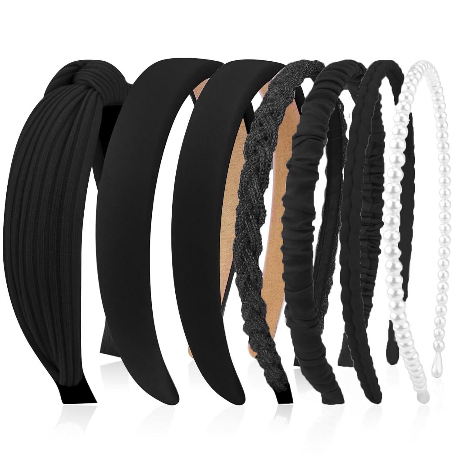 7 Stück Haarreifen Set Damen Perlen Stirnbänder Schwarz