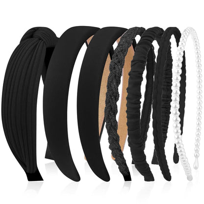 7 Stück Haarreifen Set Damen Perlen Stirnbänder Schwarz