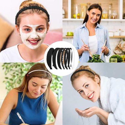7er Set Damen Haarreifen Perlen Kunststoff Stirnbänder Mädchen Schwarz