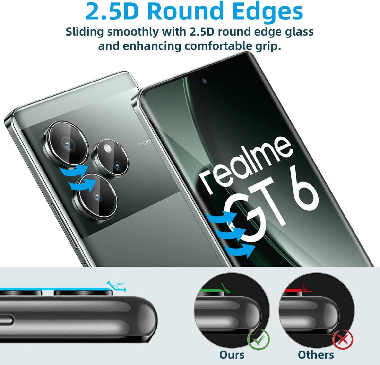 Panzerfolie für Realme GT6 2 Stück Display + Kameraschutz Folie
