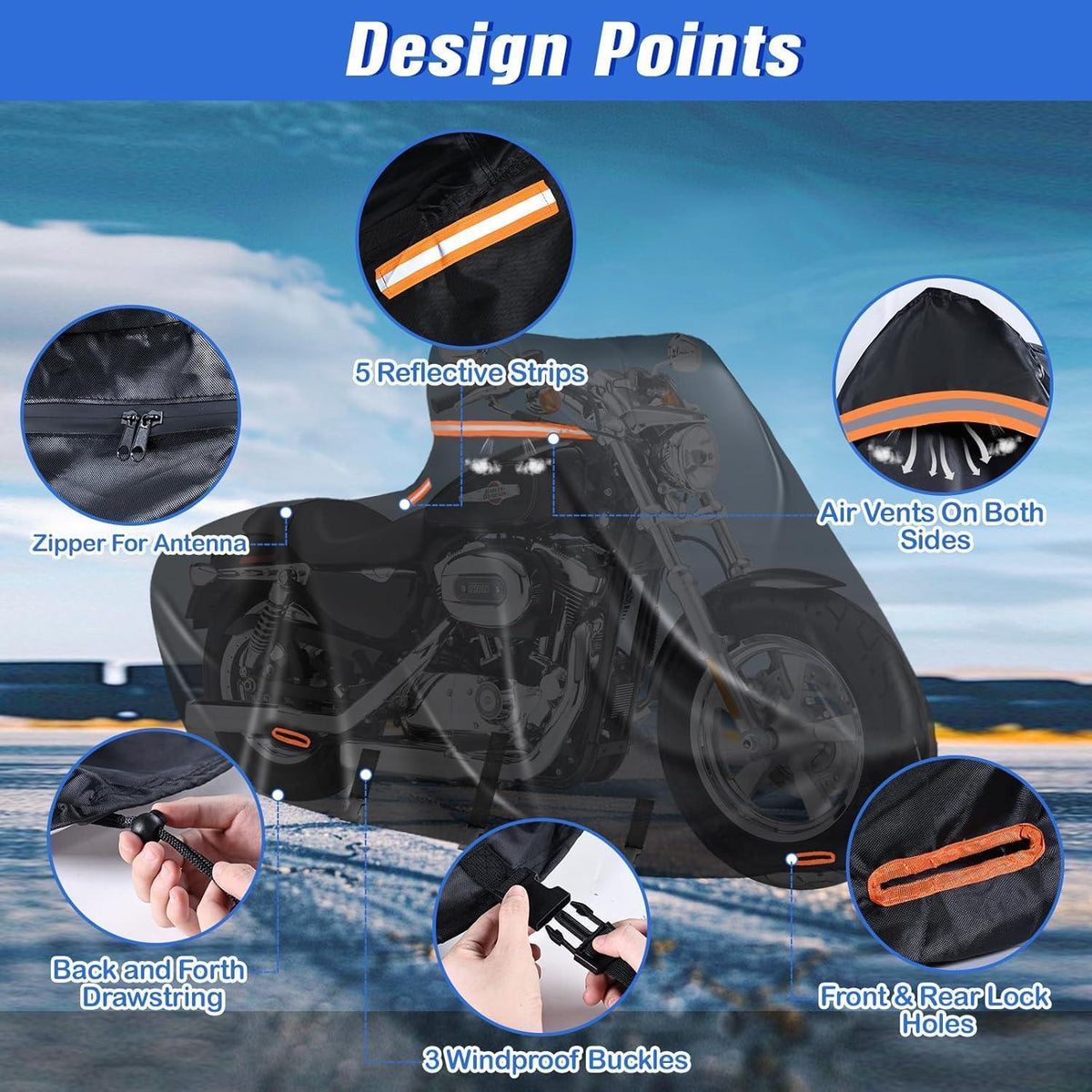 Motorradplane wasserdicht mit Side & Top Box (300x111x142cm)