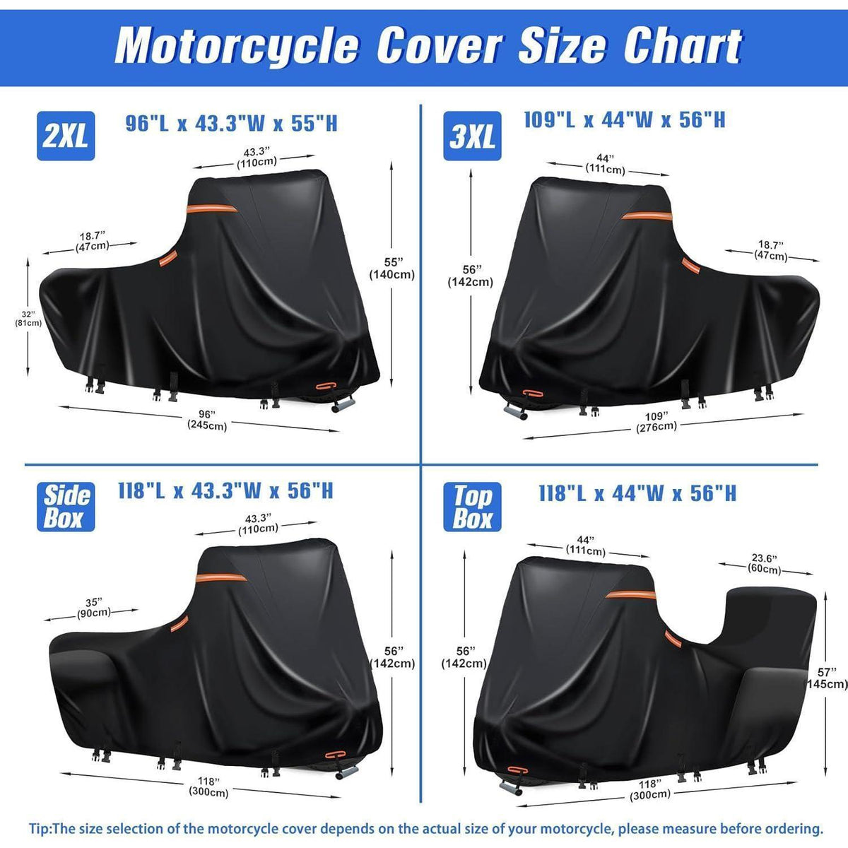 Motorradplane wasserdicht mit Side & Top Box (300x111x142cm)