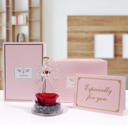 Ewige Rose Engel Figur Geschenkbox Geburtstag Weihnachten Muttertag Rot