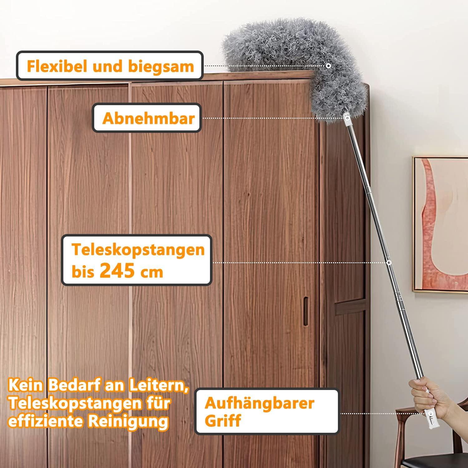Staubwedel Teleskop ausziehbar bis 2,45m Biegbar Blau 5
