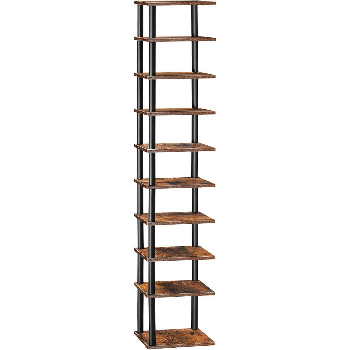 10-stöckiges Eck-Schuhregal, schmal, dunkelbraun-schwarz