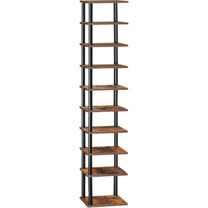 10-stöckiges Eck-Schuhregal, schmal, dunkelbraun-schwarz