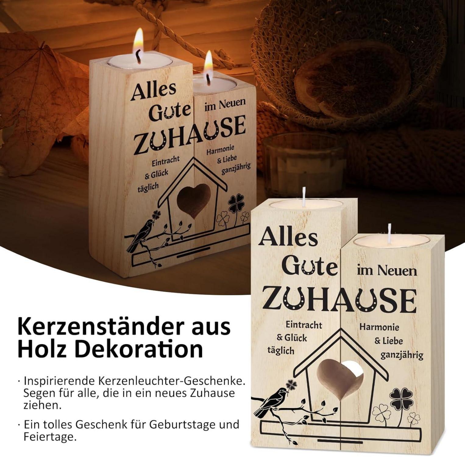 Kerzenständer aus Holz Einzugsgeschenk Haus Wohnung 12x9x4,5cm