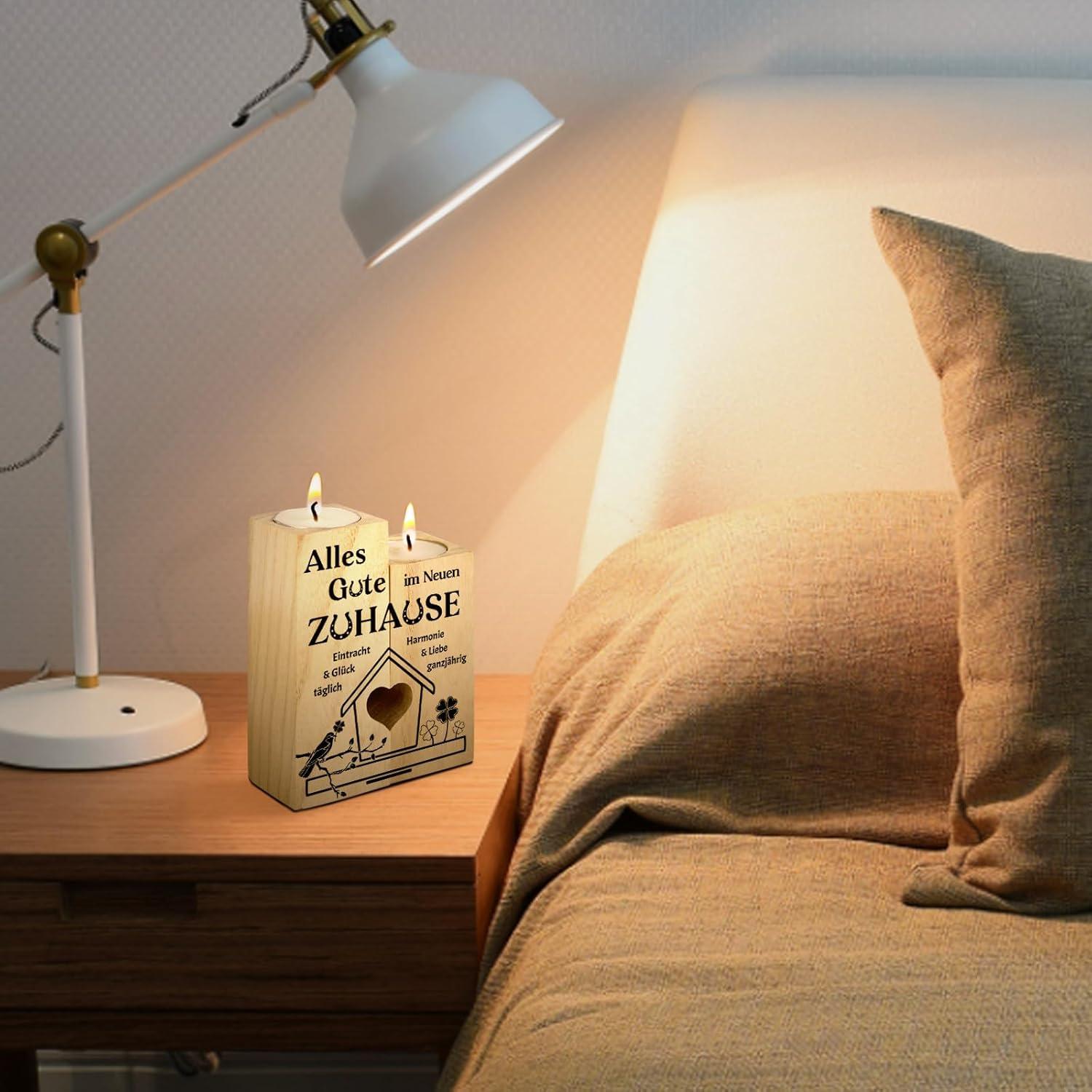 Geschenk Einzug ins Haus Kerzenständer Holz Einweihungsgeschenk Neu