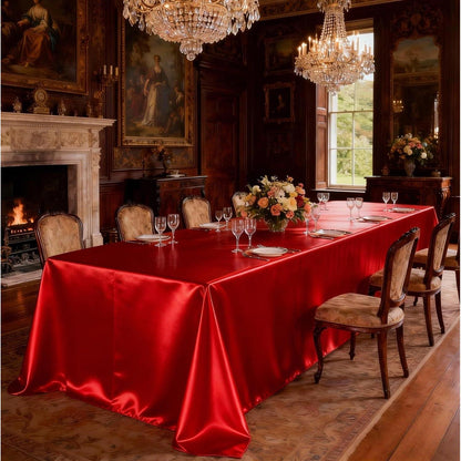 Runde Satin Tischdecke Rot, 320 cm Durchmesser – Elegant & Glänzend