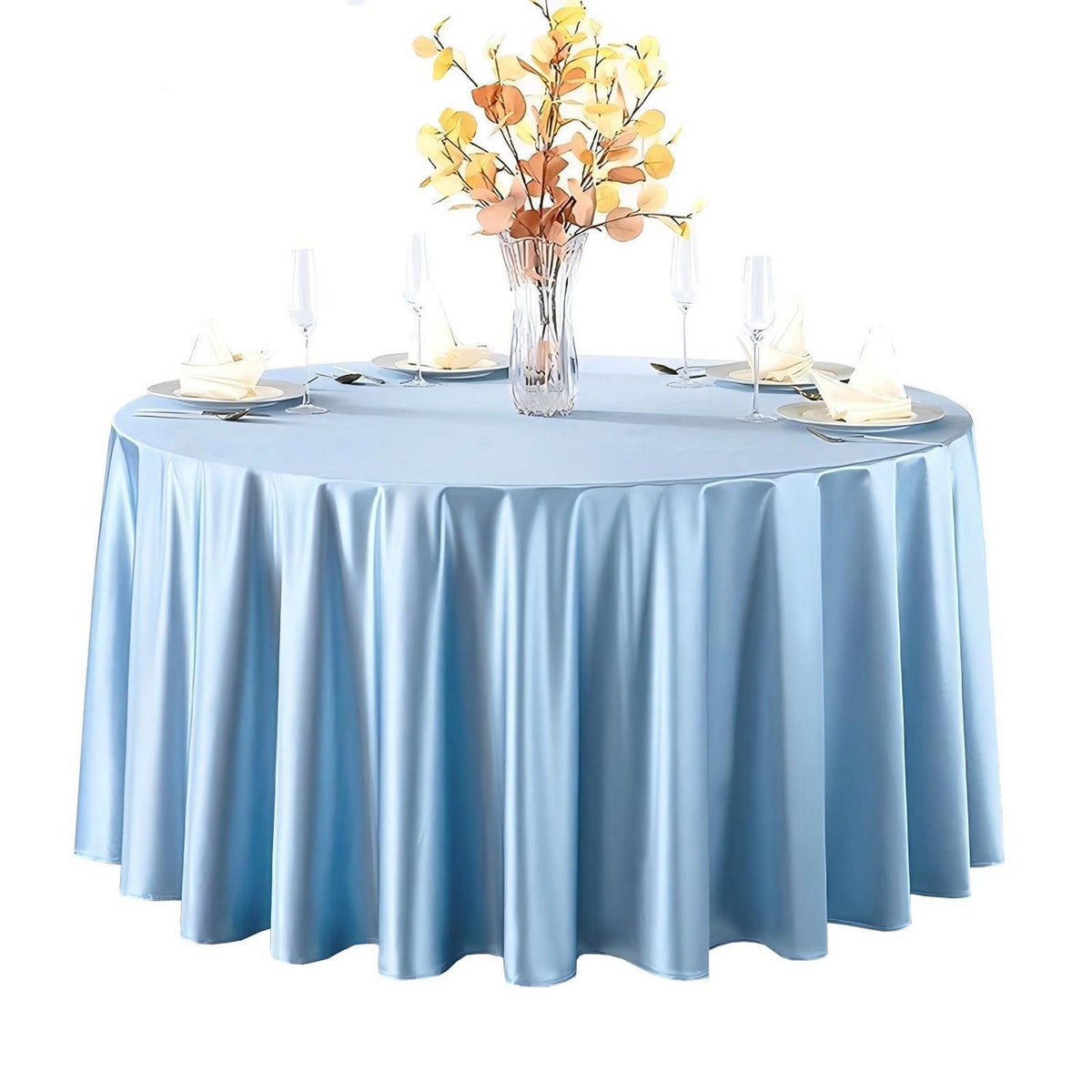 Runde Satin Tischdecke Blau – 300 cm Durchmesser