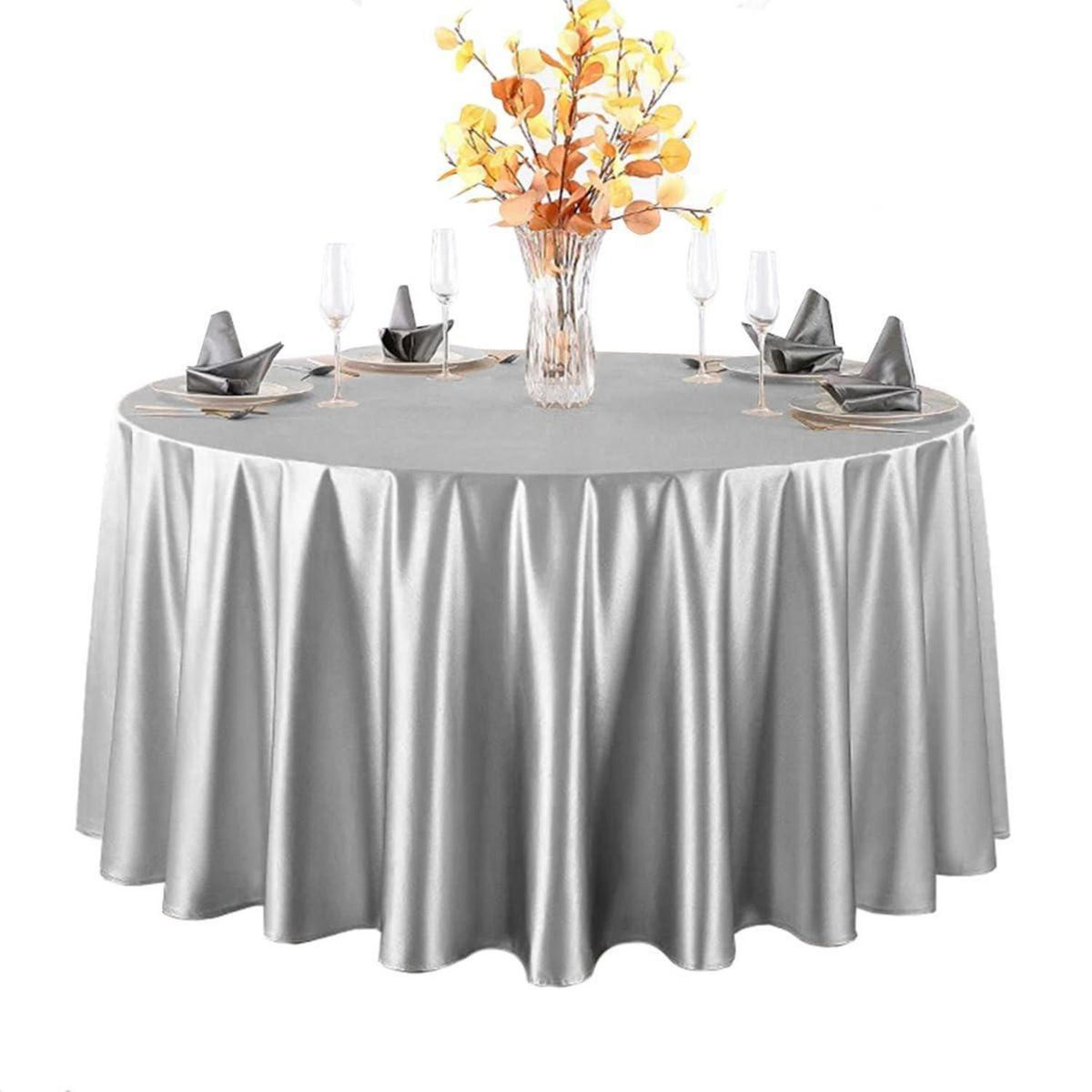 Runde Satin Tischdecke Grau, 300 cm Durchmesser – Elegant & Glänzend