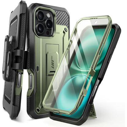iPhone 16 Pro Max Hülle Grün mit Ständer & Gürtelclip
