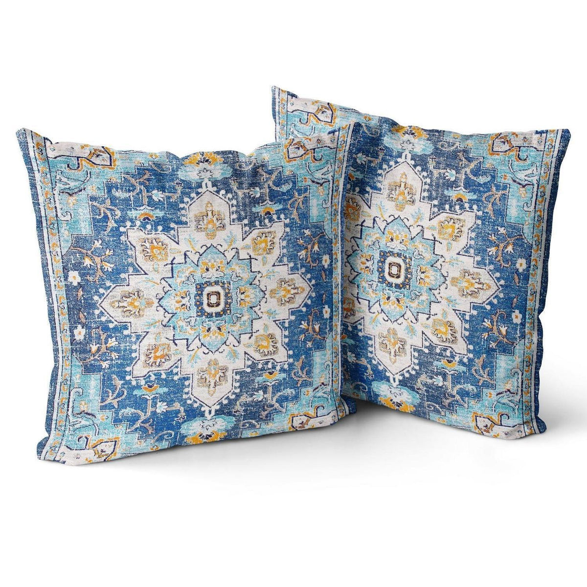 Boho Kissenbezüge 2er Set Samt 55x55 Blau Ethno Retro