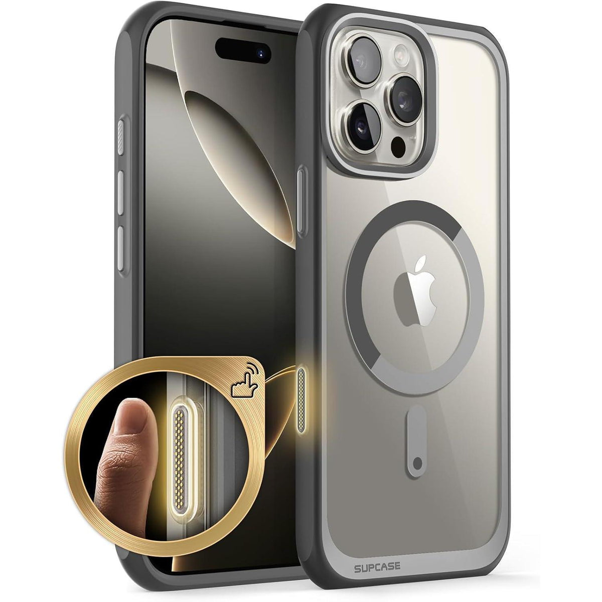 iPhone 16 Pro Hülle MagSafe Transparent Militärschutz Grau