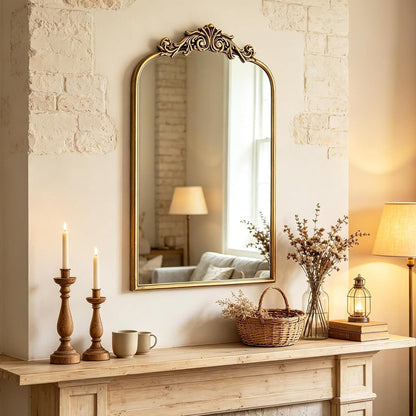 Barock Spiegel antik – Halbrunder Wandspiegel Vintage Gold
