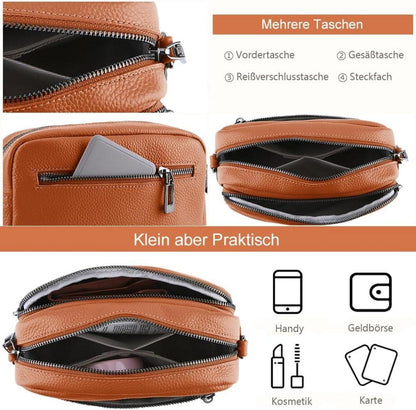 Damen Handy Umhängetasche Echtes Leder Crossbody Bag Schultertasche Umhängetasche Damen Kleine Tasche 3 Fächer