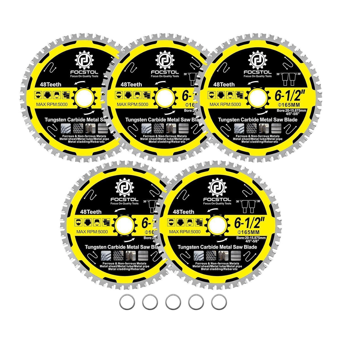 Kreissägeblatt Metall 165mm 48 Zähne für Stahl & Edelstahl (5 Stück)