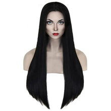 Schwarze lange Perücke Damen Halloween Kostüm Addams Wednesday