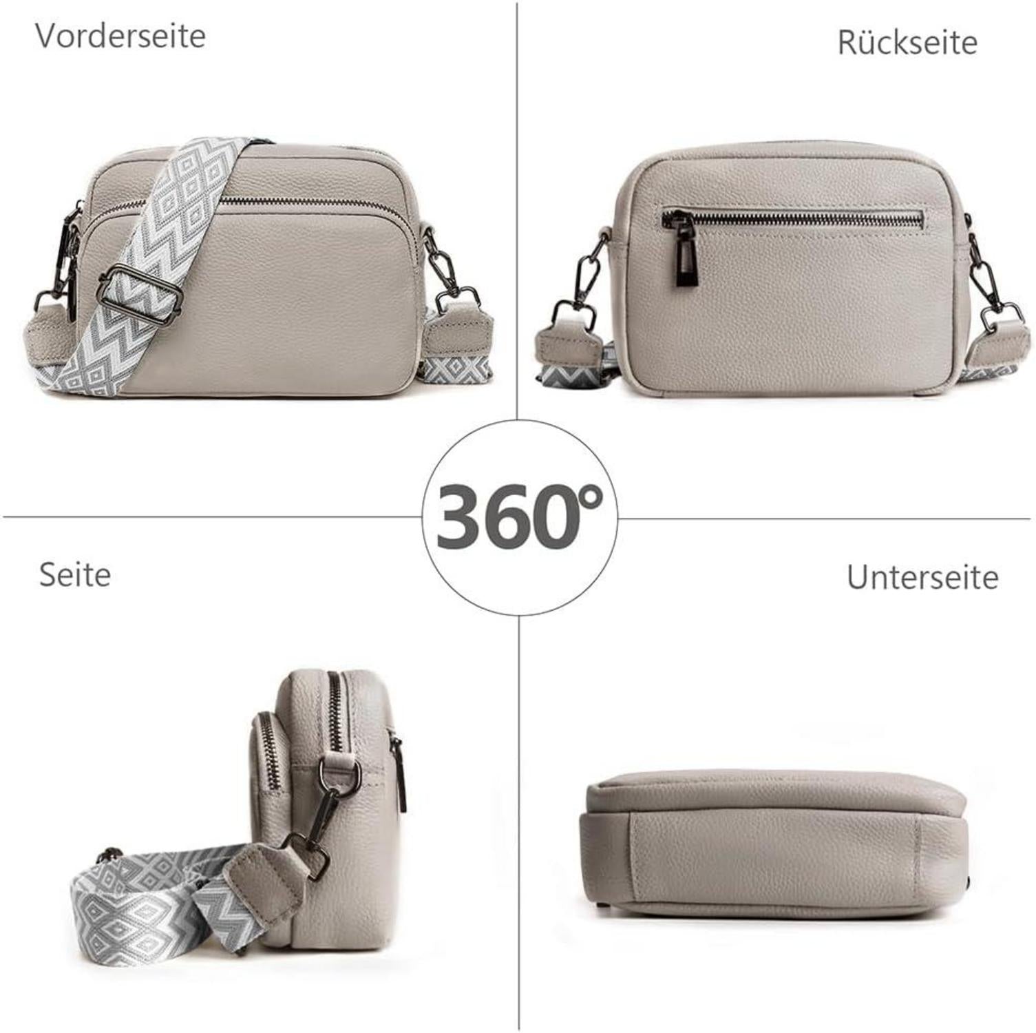 Damen Echtes Leder Umhängetasche Crossbody Bag mit Breitem