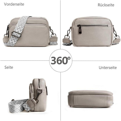 Damen Echtes Leder Umhängetasche Crossbody Bag mit Breitem
