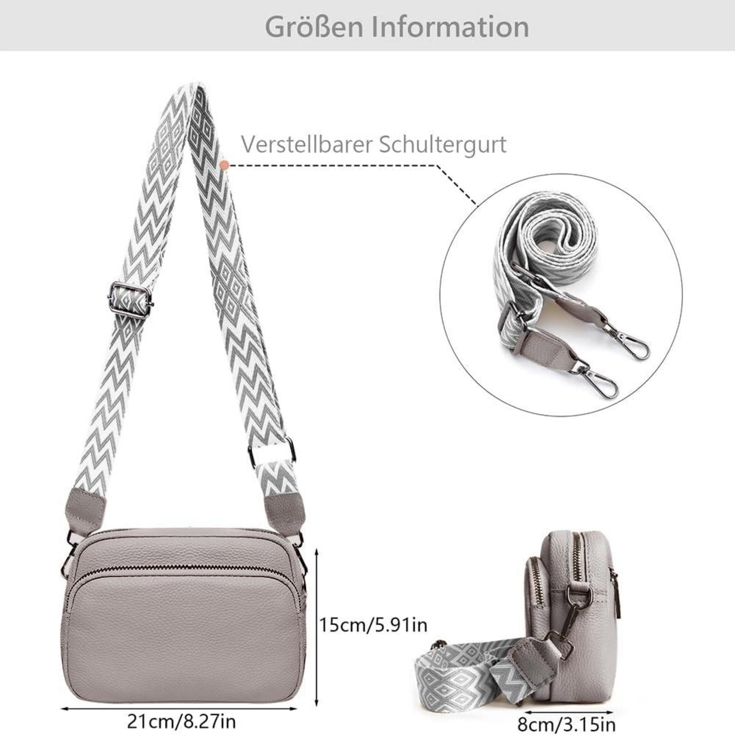 Damen Handy Umhängetasche Echtes Leder Crossbody Bag Schultergurt 3