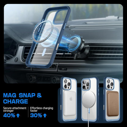 iPhone 16 Pro Max Hülle MagSafe Transparent Blau Militärschutz