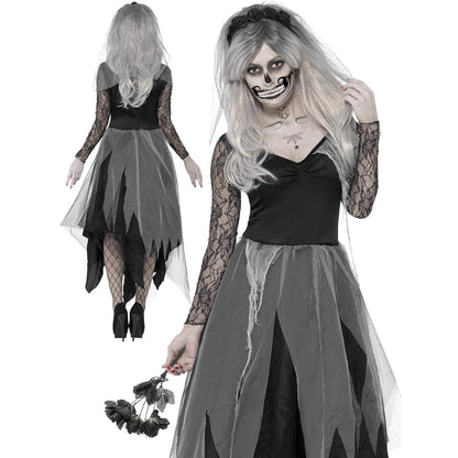 Lange graue gewellte Perücke Halloween Kostüm Damen