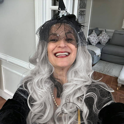 Lange graue gewellte Perücke Halloween Kostüm Damen