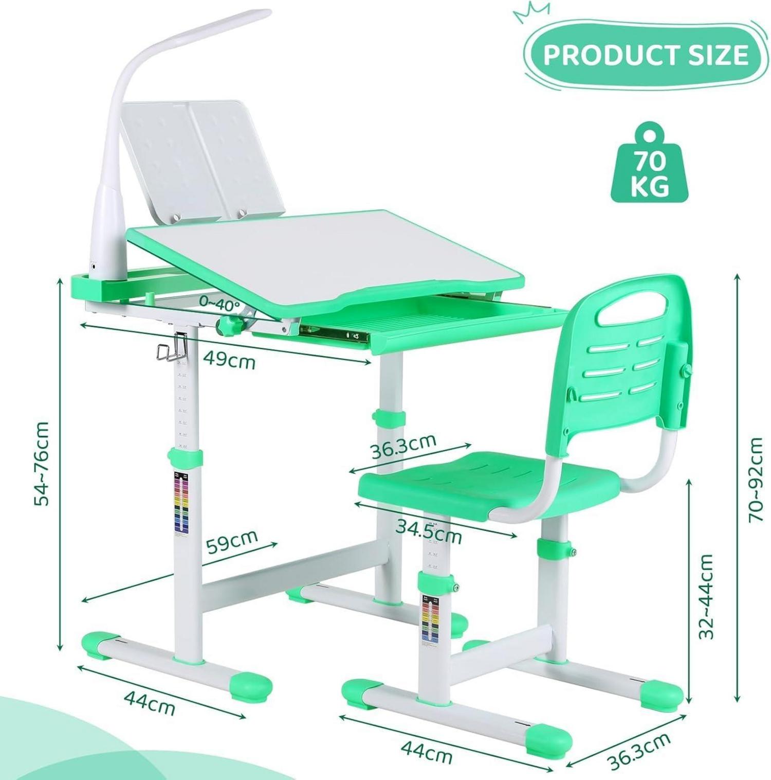 Kinder Schreibtisch und Stuhl Set höhenverstellbar Grün