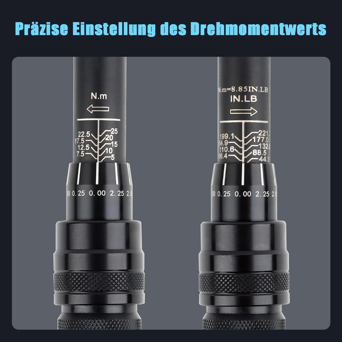 Drehmomentschlüssel 1/4" 5-25 Nm mit Ratschenkopf, klar lesbar