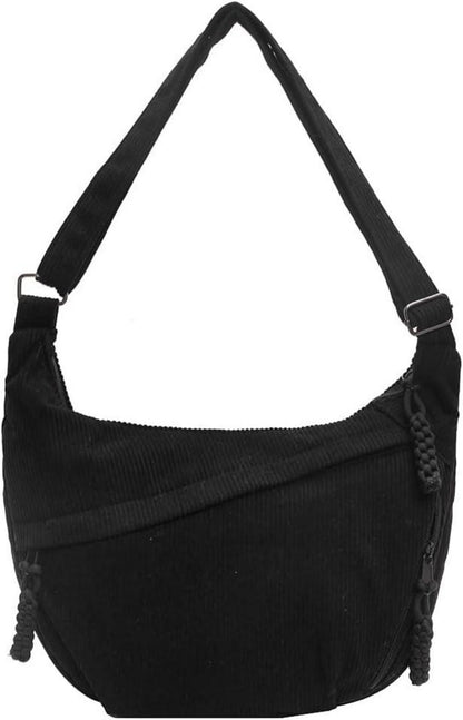 Cord Umhängetasche Damen Crossbody Bag Beige Halfmoon Hobo Bag