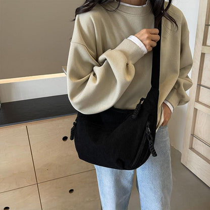 Cord Umhängetasche Damen Crossbody Bag Beige Halfmoon Hobo Bag