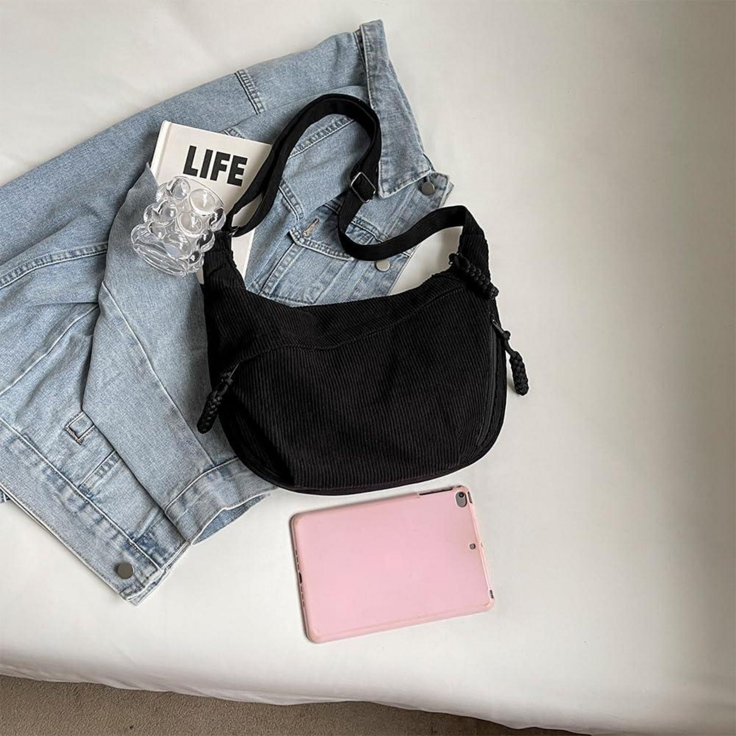 Große Damen Crossbody Umhängetasche Nylon Beige Halfmoon Tasche Hobo