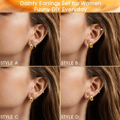 3 Paar Ohrringe Silber/Gold 925 Sterling Silber Creolen & Stecker