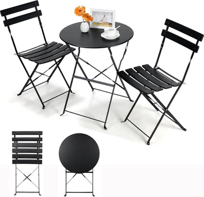 Balkonmöbel Set 3 teilig Schwarz Metall Klappbar
