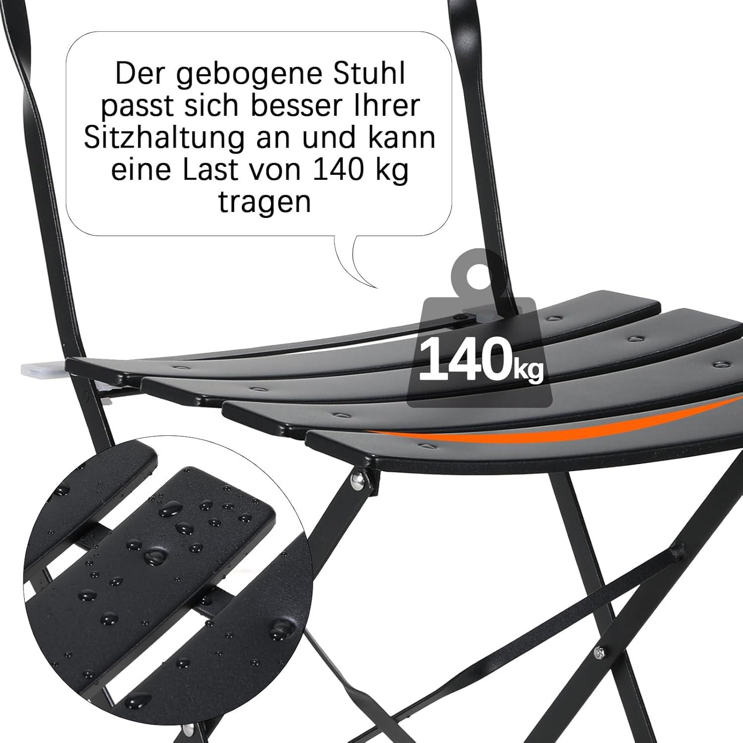 Balkonmöbel Set 3 teilig Schwarz Metall Klappbar