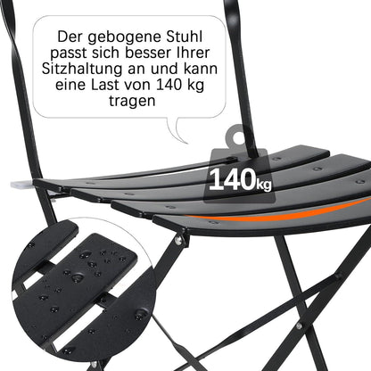 Balkonmöbel Set 3 teilig Schwarz Metall Klappbar