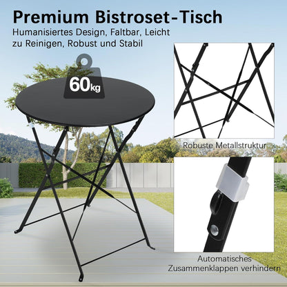 Balkonmöbel Set 3-teilig Klappstuhl Klapptisch Schwarz Metall
