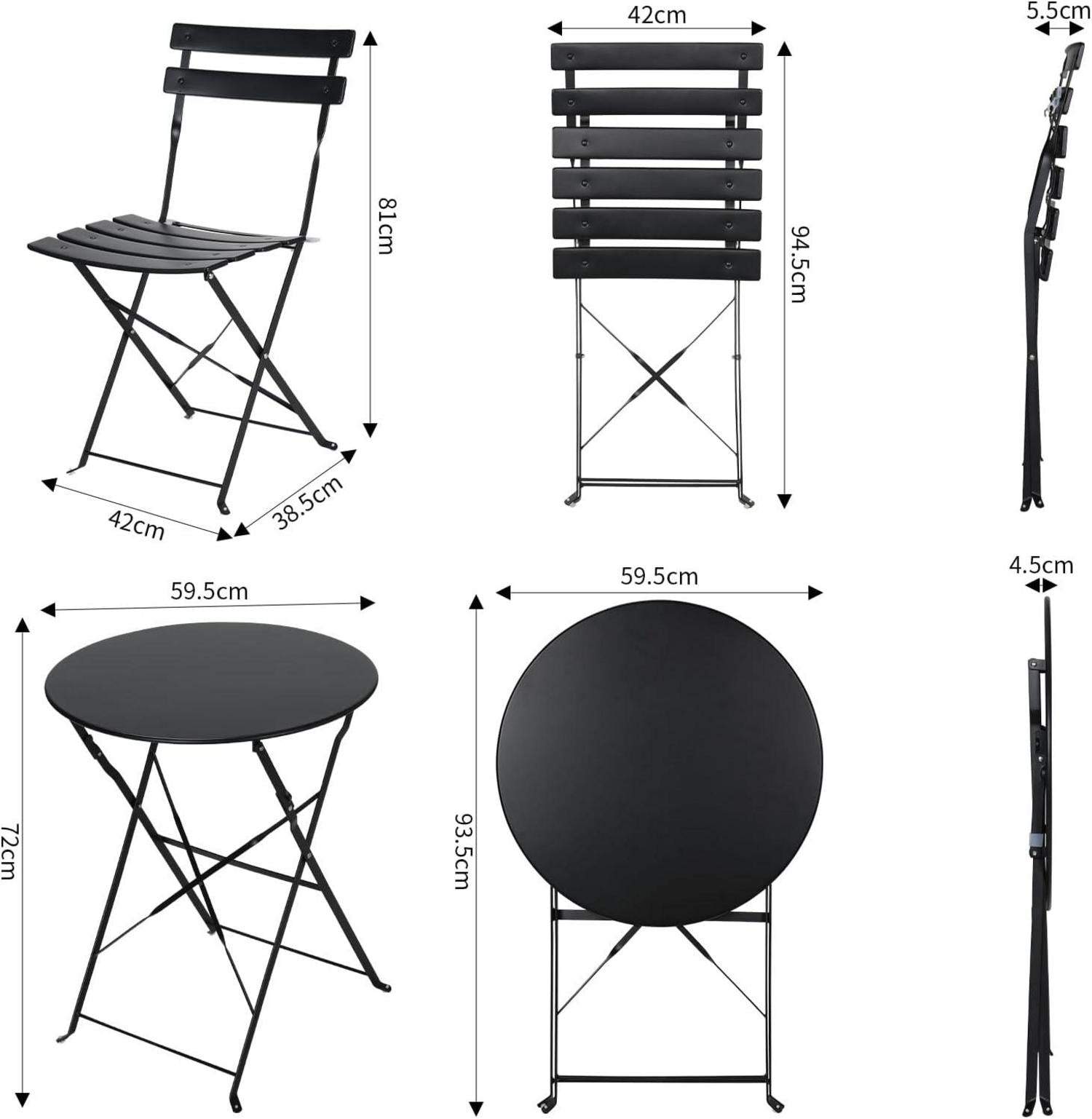 Balkonmöbel Set 3tlg. Klappbar Bistro Gartenmöbel Metall Schwarz