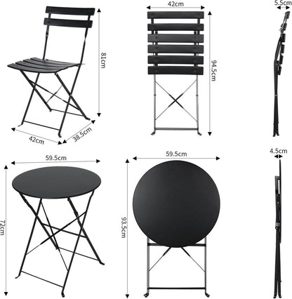 Balkonmöbel Set 3tlg. Klappbar Bistro Gartenmöbel Metall Schwarz