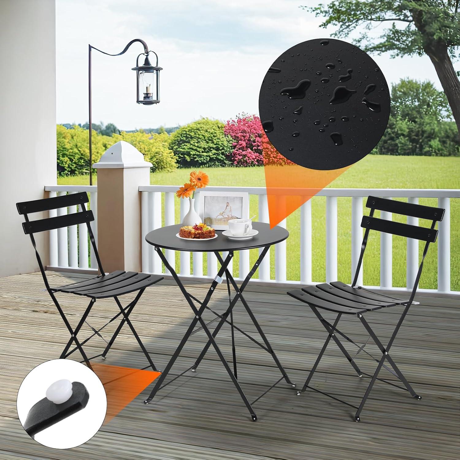 Balkonmöbel Set 3 teilig Klappstuhl Klapptisch Schwarz
